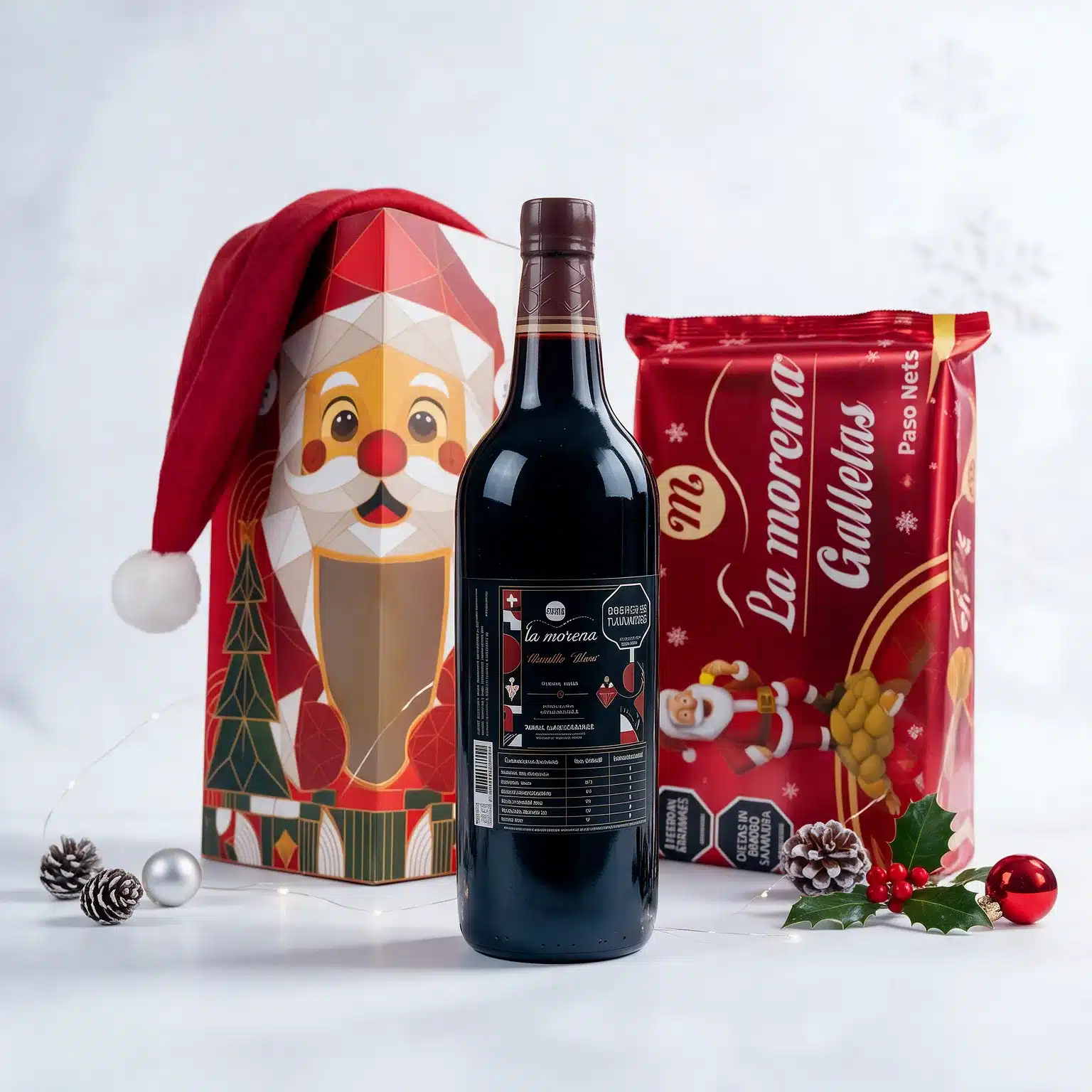 caja-trineo-de-santa-con-gorro-navideno-y-vino-sin-alcohol